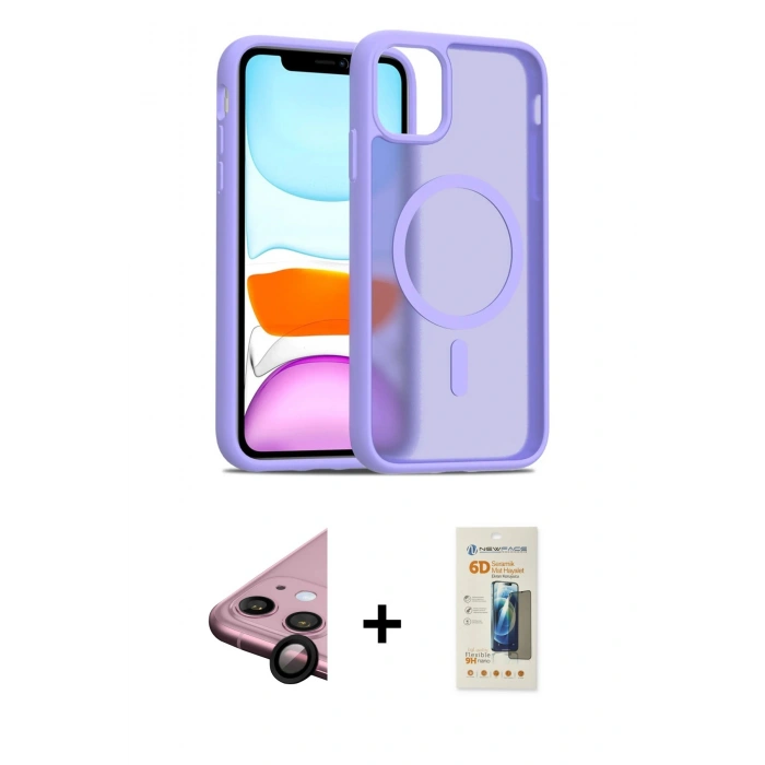 MARSİLYAN™- iPhone 11 Kılıf Siluet Minimal Prime - Siyah 6D Mat Seramik Hayalet Nano Ekran Koruyucu + Raze Metal Kamera Lens - SH