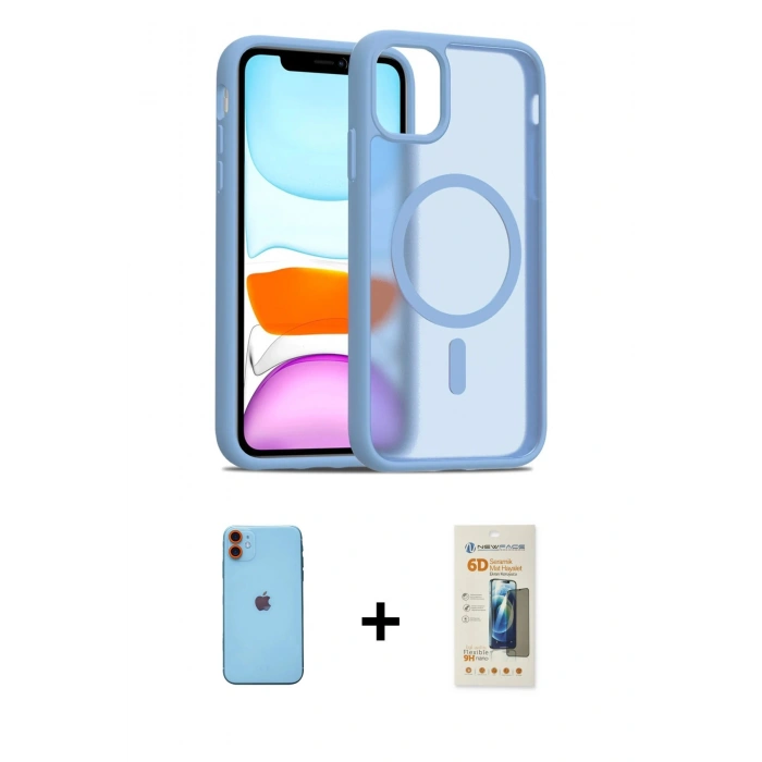 MARSİLYAN™- iPhone 11 Kılıf Siluet Minimal Prime - Siyah 6D Mat Seramik Hayalet Nano Ekran Koruyucu + Neon Fosforlu Kamera Lens - TU