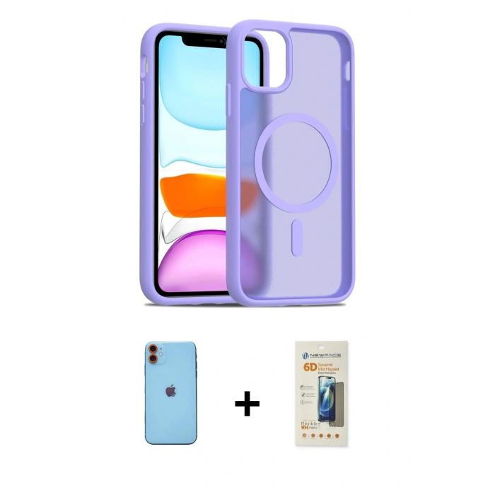 MARSİLYAN™- iPhone 11 Kılıf Siluet Minimal Prime - Siyah 6D Mat Seramik Hayalet Nano Ekran Koruyucu + Neon Fosforlu Kamera Lens - TU