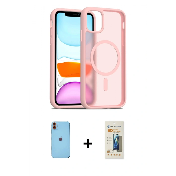 MARSİLYAN™- iPhone 11 Kılıf Siluet Minimal Prime - Siyah 6D Mat Seramik Hayalet Nano Ekran Koruyucu + Neon Fosforlu Kamera Lens - TU