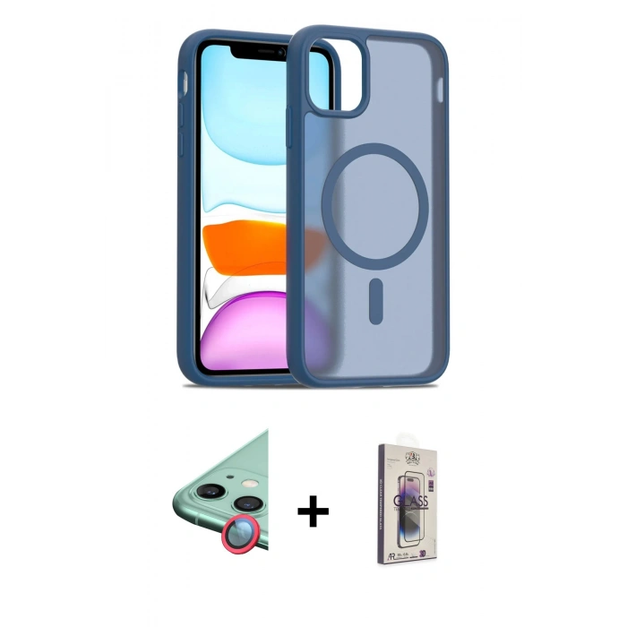 MARSİLYAN™- iPhone 11 Kılıf Siluet Minimal Prime - Siyah Bilvis 3D Cam Ekran Koruyucu + Raze Metal Kamera Lens - KI