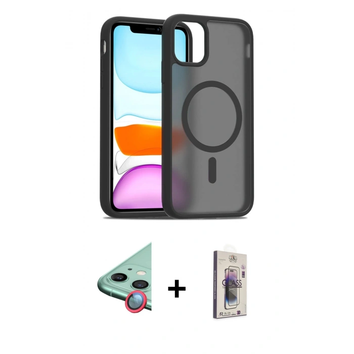 MARSİLYAN™- iPhone 11 Kılıf Siluet Minimal Prime - Siyah Bilvis 3D Cam Ekran Koruyucu + Raze Metal Kamera Lens - KI
