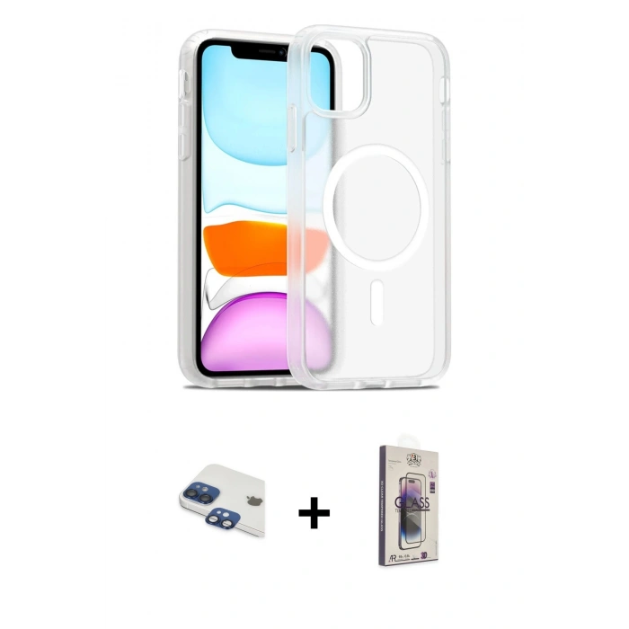 MARSİLYAN™- iPhone 11 Kılıf Siluet Minimal Prime - Siyah Bilvis 3D Cam Ekran Koruyucu + Pers Alüminyum Kamera Lens - LT