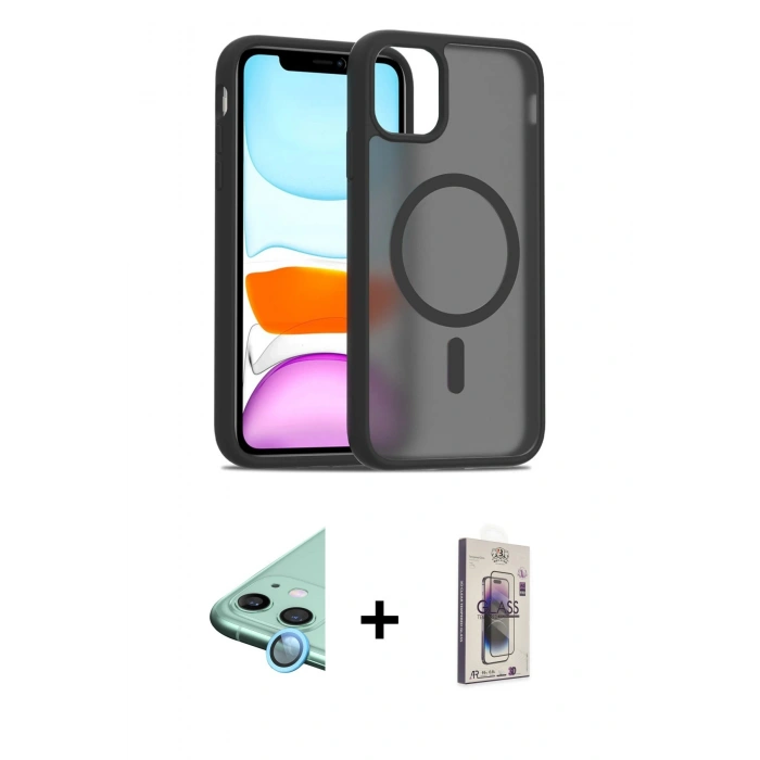 MARSİLYAN™- iPhone 11 Kılıf Siluet Minimal Prime - Siyah Bilvis 3D Cam Ekran Koruyucu + Raze Metal Kamera Lens - MI