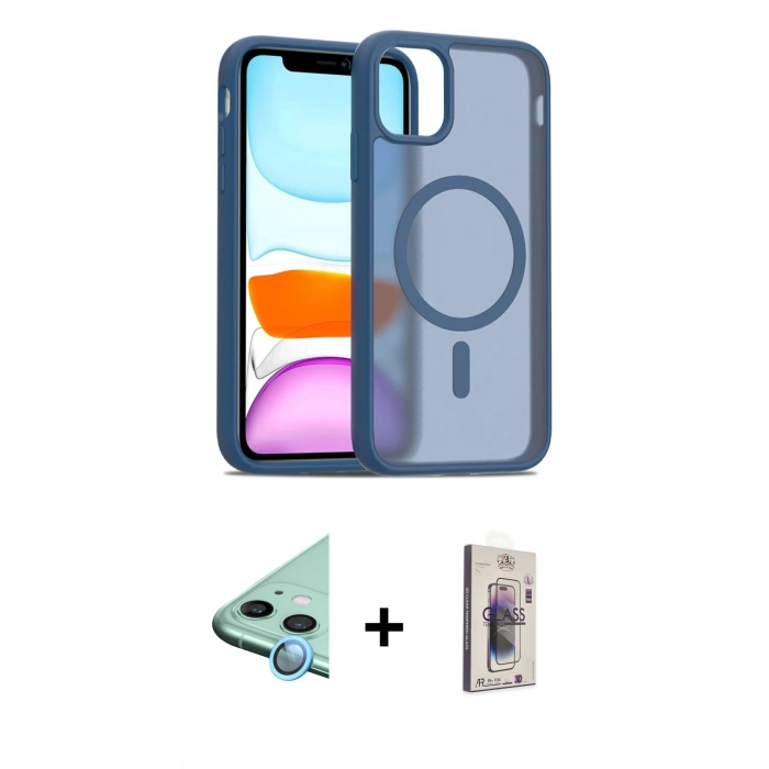 MARSİLYAN™- iPhone 11 Kılıf Siluet Minimal Prime - Siyah Bilvis 3D Cam Ekran Koruyucu + Raze Metal Kamera Lens - MI
