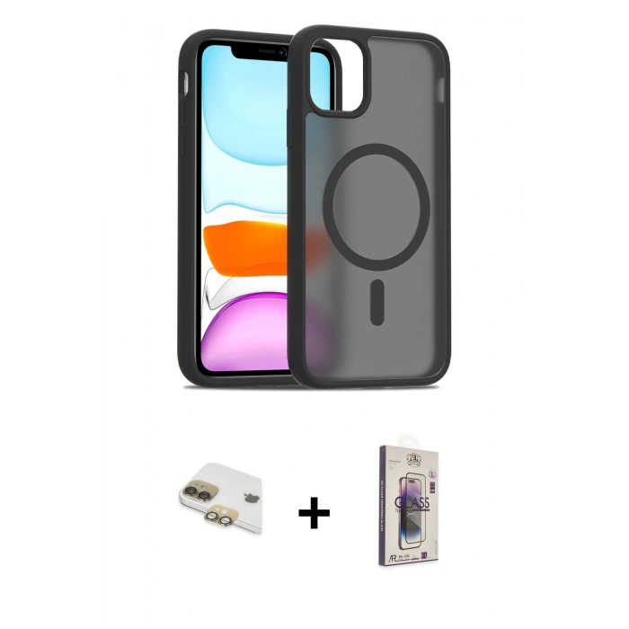 MARSİLYAN™- iPhone 11 Kılıf Siluet Minimal Prime - Siyah Bilvis 3D Cam Ekran Koruyucu + Pers Alüminyum Kamera Lens - GD