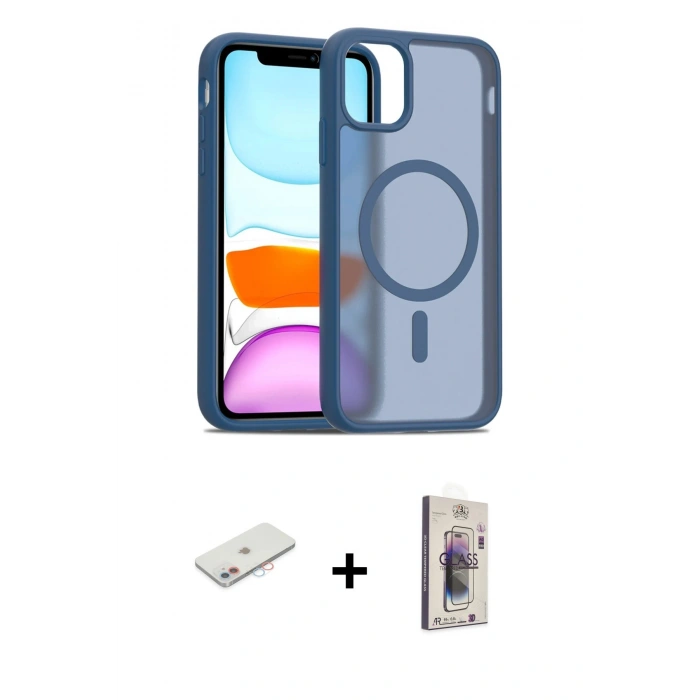 MARSİLYAN™- iPhone 11 Kılıf Siluet Minimal Prime - Siyah Bilvis 3D Cam Ekran Koruyucu + Renkli Kamera Lens Koruma Cam - PE