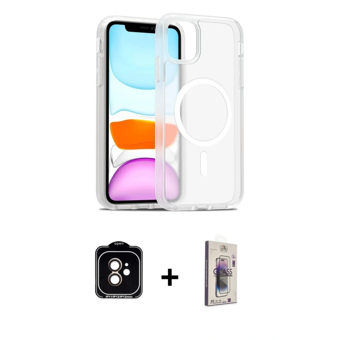 MARSİLYAN™- iPhone 11 Kılıf Siluet Minimal Prime - Siyah Bilvis 3D Cam Ekran Koruyucu + PVD Metal Kamera Lens - TU