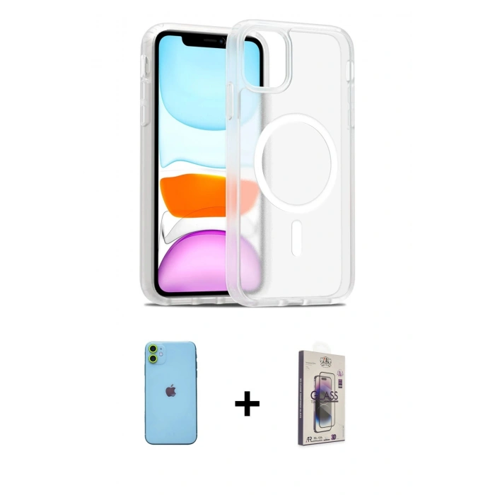 MARSİLYAN™- iPhone 11 Kılıf Siluet Minimal Prime - Siyah Bilvis 3D Cam Ekran Koruyucu + Neon Fosforlu Kamera Lens - YL