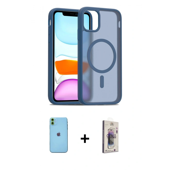 MARSİLYAN™- iPhone 11 Kılıf Siluet Minimal Prime - Siyah Bilvis 3D Cam Ekran Koruyucu + Neon Fosforlu Kamera Lens - YL