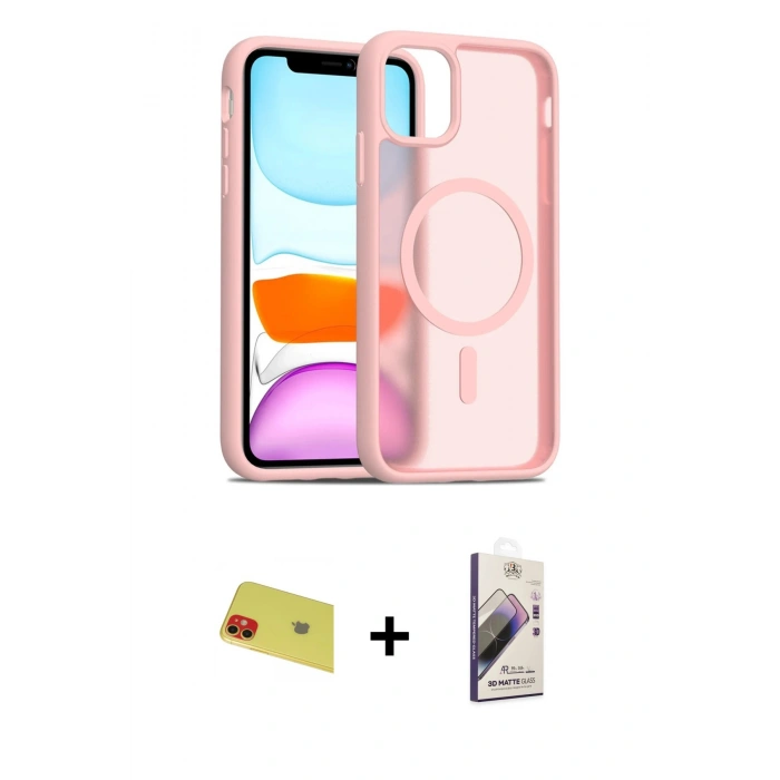 MARSİLYAN™- iPhone 11 Kılıf Siluet Minimal Prime - Siyah Bilvis 3D Mat Cam Ekran Koruyucu + Rainbow Kamera Lens Koruma Cam - KI