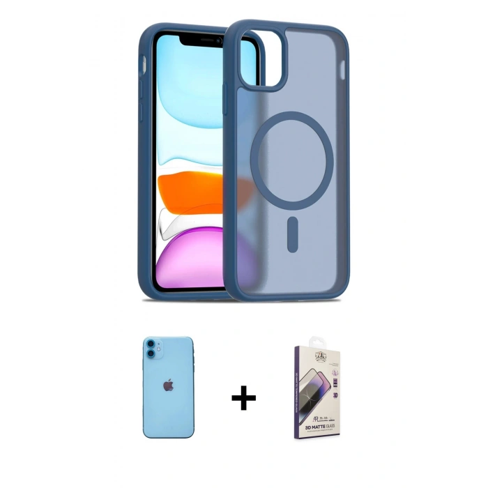 MARSİLYAN™- iPhone 11 Kılıf Siluet Minimal Prime - Siyah Bilvis 3D Mat Cam Ekran Koruyucu + Neon Fosforlu Kamera Lens - MI