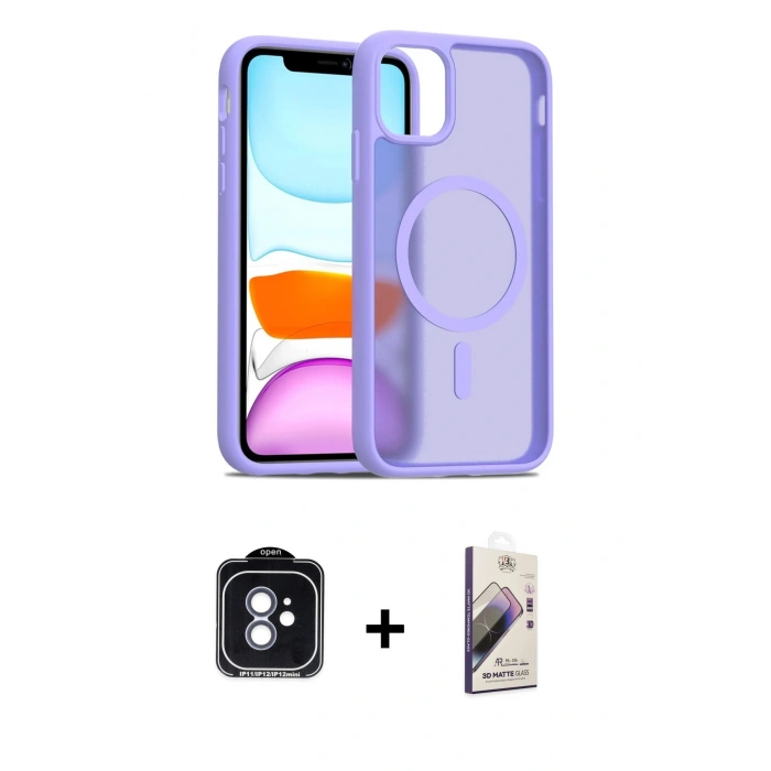 MARSİLYAN™- iPhone 11 Kılıf Siluet Minimal Prime - Siyah Bilvis 3D Mat Cam Ekran Koruyucu + PVD Metal Kamera Lens - MI
