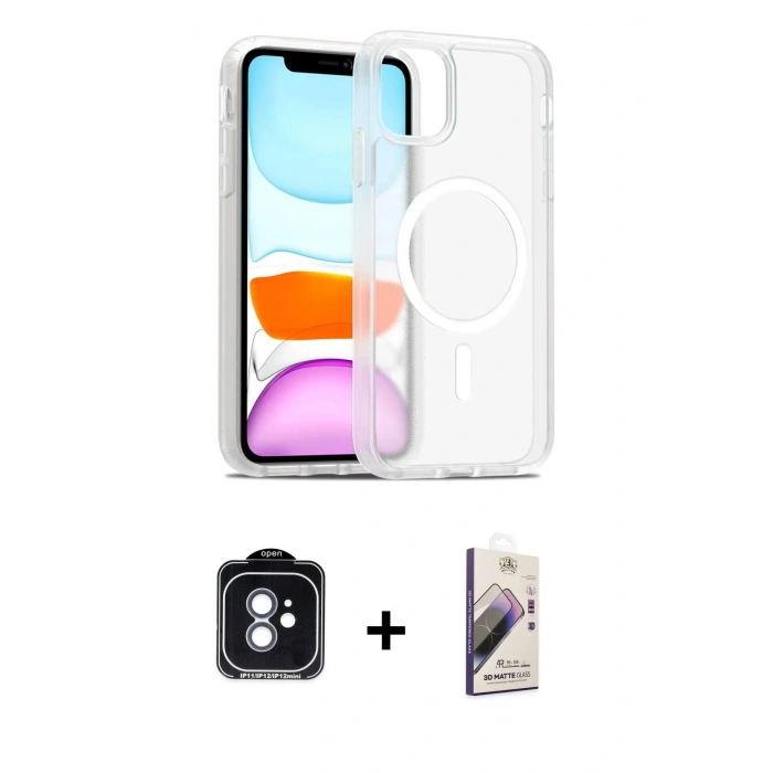 MARSİLYAN™- iPhone 11 Kılıf Siluet Minimal Prime - Siyah Bilvis 3D Mat Cam Ekran Koruyucu + PVD Metal Kamera Lens - MI