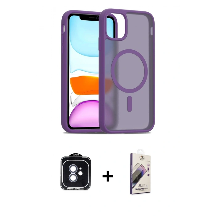 MARSİLYAN™- iPhone 11 Kılıf Siluet Minimal Prime - Siyah Bilvis 3D Mat Cam Ekran Koruyucu + PVD Metal Kamera Lens - MI