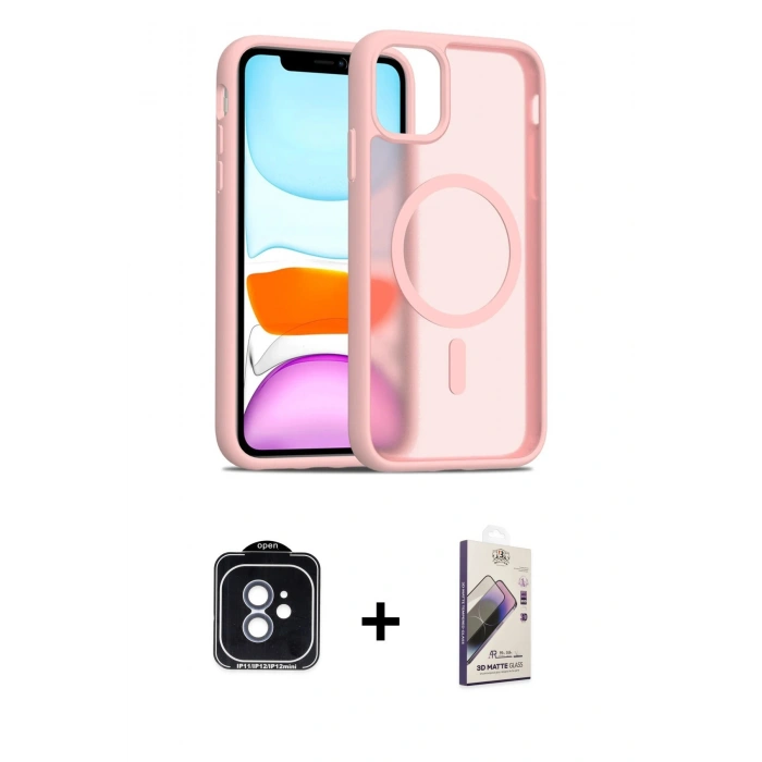 MARSİLYAN™- iPhone 11 Kılıf Siluet Minimal Prime - Siyah Bilvis 3D Mat Cam Ekran Koruyucu + PVD Metal Kamera Lens - MI