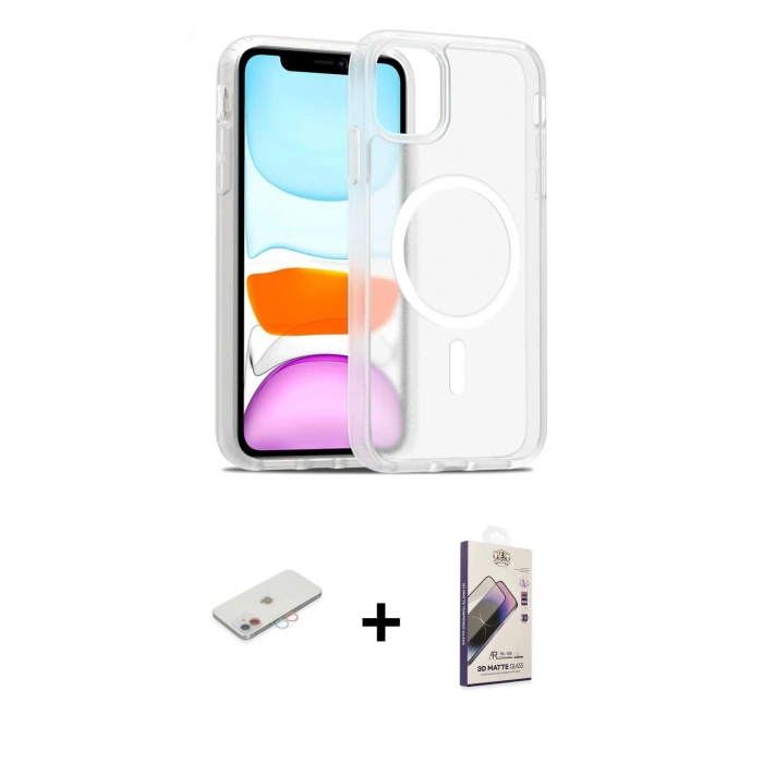 MARSİLYAN™- iPhone 11 Kılıf Siluet Minimal Prime - Siyah Bilvis 3D Mat Cam Ekran Koruyucu + Renkli Kamera Lens Koruma Cam - PE