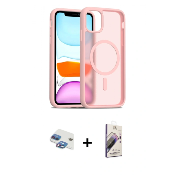 MARSİLYAN™- iPhone 11 Kılıf Siluet Minimal Prime - Siyah Bilvis 3D Mat Cam Ekran Koruyucu + Pers Alüminyum Kamera Lens - GI