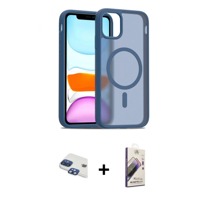 MARSİLYAN™- iPhone 11 Kılıf Siluet Minimal Prime - Siyah Bilvis 3D Mat Cam Ekran Koruyucu + Pers Alüminyum Kamera Lens - LT