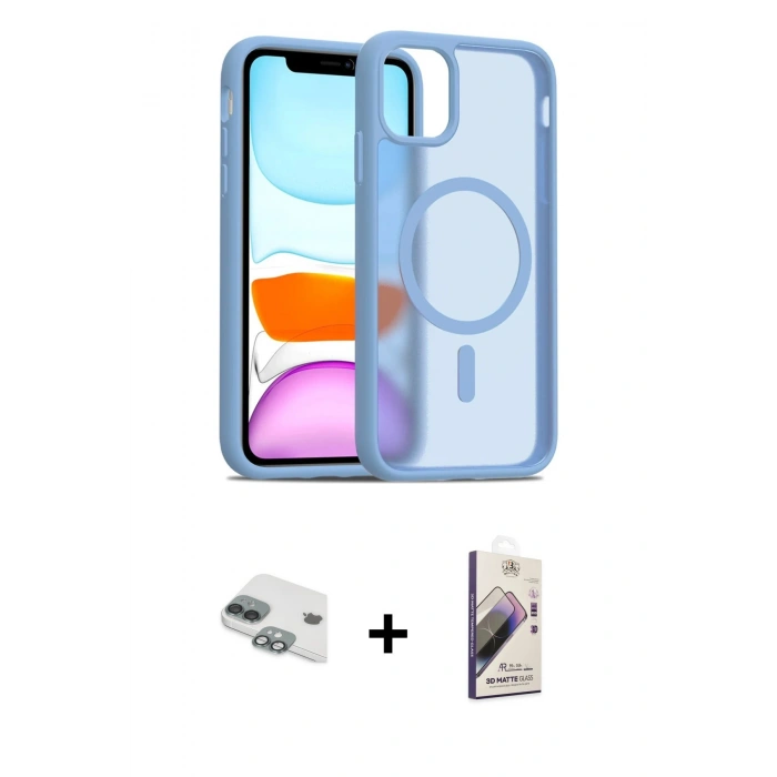 MARSİLYAN™- iPhone 11 Kılıf Siluet Minimal Prime - Siyah Bilvis 3D Mat Cam Ekran Koruyucu + Pers Alüminyum Kamera Lens - YL