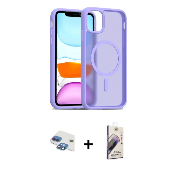MARSİLYAN™- iPhone 11 Kılıf Siluet Minimal Prime - Siyah Bilvis 3D Mat Cam Ekran Koruyucu + Pers Alüminyum Kamera Lens - GI