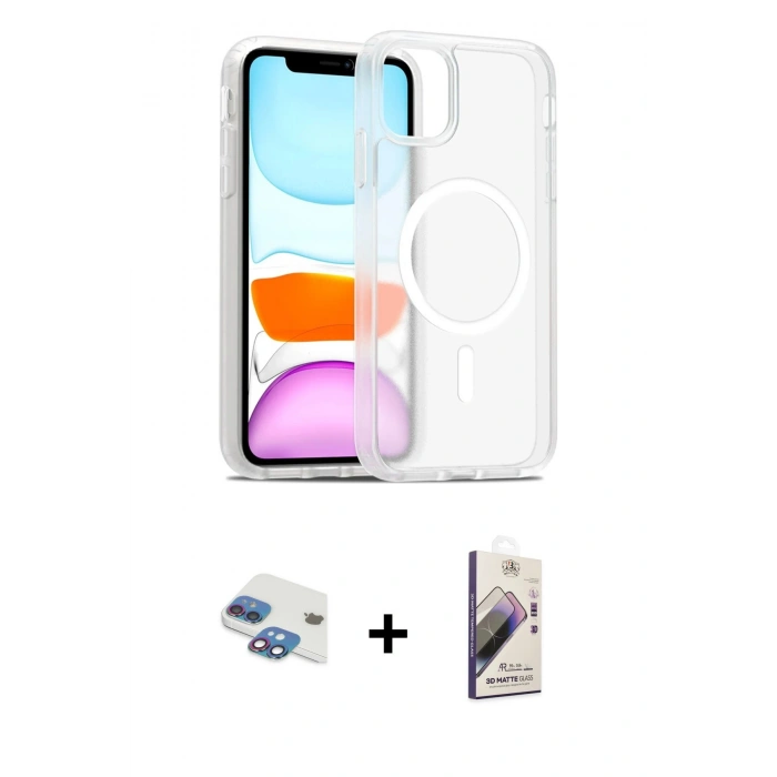 MARSİLYAN™- iPhone 11 Kılıf Siluet Minimal Prime - Siyah Bilvis 3D Mat Cam Ekran Koruyucu + Pers Alüminyum Kamera Lens - GI