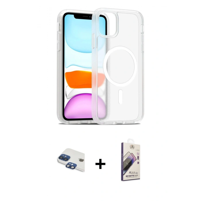 MARSİLYAN™- iPhone 11 Kılıf Siluet Minimal Prime - Siyah Bilvis 3D Mat Cam Ekran Koruyucu + Pers Alüminyum Kamera Lens - LT