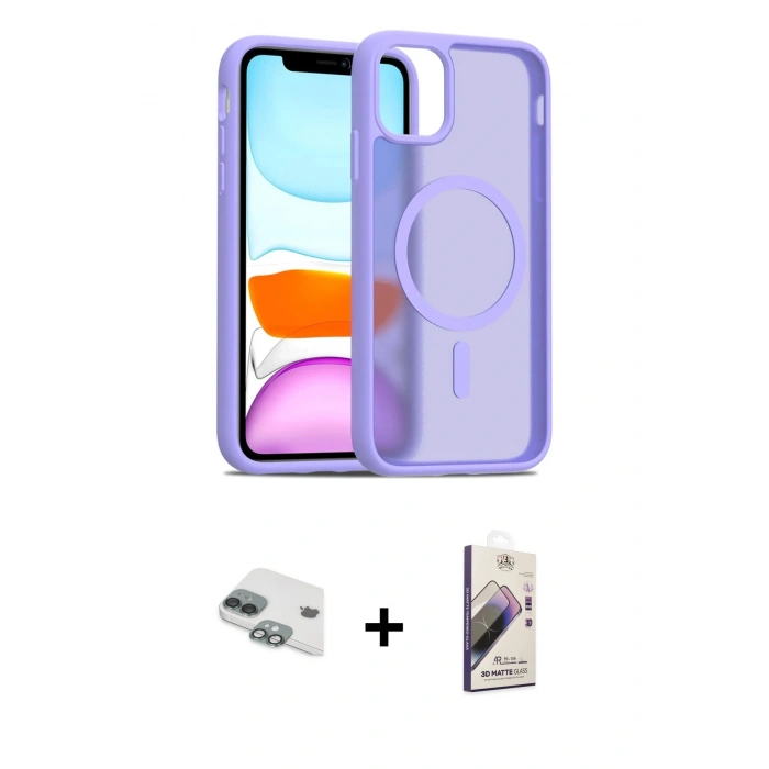 MARSİLYAN™- iPhone 11 Kılıf Siluet Minimal Prime - Siyah Bilvis 3D Mat Cam Ekran Koruyucu + Pers Alüminyum Kamera Lens - YL