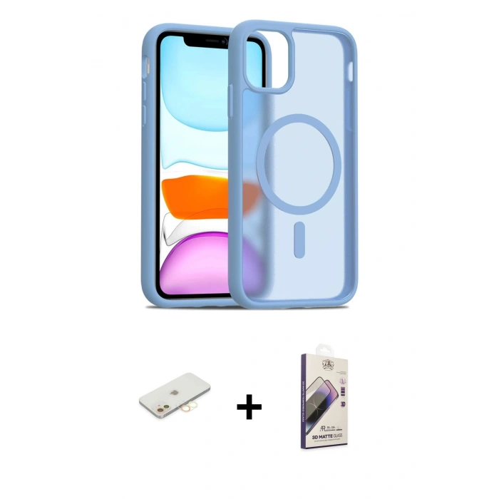 MARSİLYAN™- iPhone 11 Kılıf Siluet Minimal Prime - Siyah Bilvis 3D Mat Cam Ekran Koruyucu + Renkli Kamera Lens Koruma Cam - SI