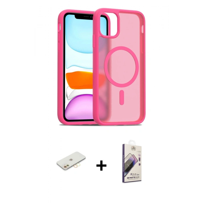 MARSİLYAN™- iPhone 11 Kılıf Siluet Minimal Prime - Siyah Bilvis 3D Mat Cam Ekran Koruyucu + Renkli Kamera Lens Koruma Cam - SI