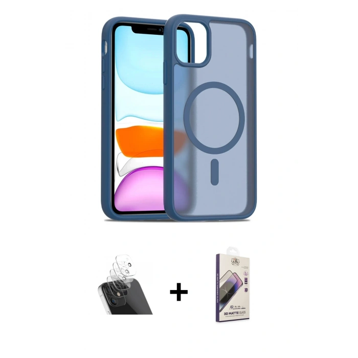 MARSİLYAN™- iPhone 11 Kılıf Siluet Minimal Prime - Siyah Bilvis 3D Mat Cam Ekran Koruyucu + Şeffaf Kamera Lens Koruma Cam