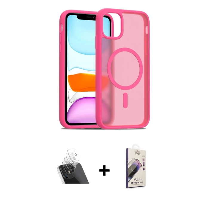 MARSİLYAN™- iPhone 11 Kılıf Siluet Minimal Prime - Siyah Bilvis 3D Mat Cam Ekran Koruyucu + Şeffaf Kamera Lens Koruma Cam