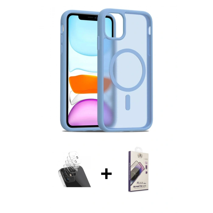 MARSİLYAN™- iPhone 11 Kılıf Siluet Minimal Prime - Siyah Bilvis 3D Mat Cam Ekran Koruyucu + Şeffaf Kamera Lens Koruma Cam