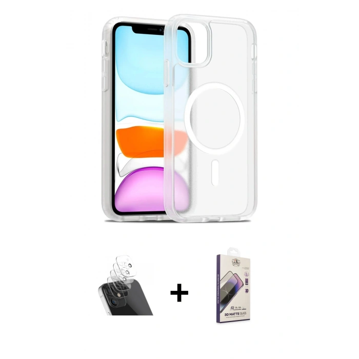 MARSİLYAN™- iPhone 11 Kılıf Siluet Minimal Prime - Siyah Bilvis 3D Mat Cam Ekran Koruyucu + Şeffaf Kamera Lens Koruma Cam