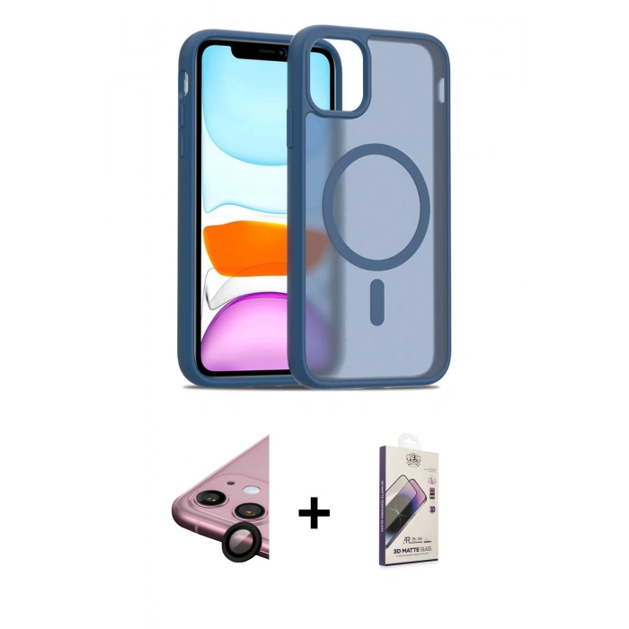 MARSİLYAN™- iPhone 11 Kılıf Siluet Minimal Prime - Siyah Bilvis 3D Mat Cam Ekran Koruyucu + Raze Metal Kamera Lens - SH