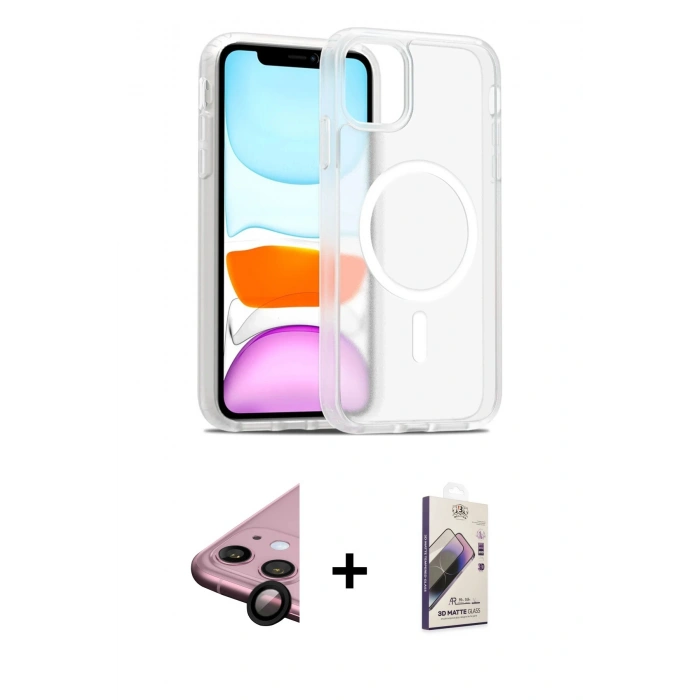 MARSİLYAN™- iPhone 11 Kılıf Siluet Minimal Prime - Siyah Bilvis 3D Mat Cam Ekran Koruyucu + Raze Metal Kamera Lens - SH