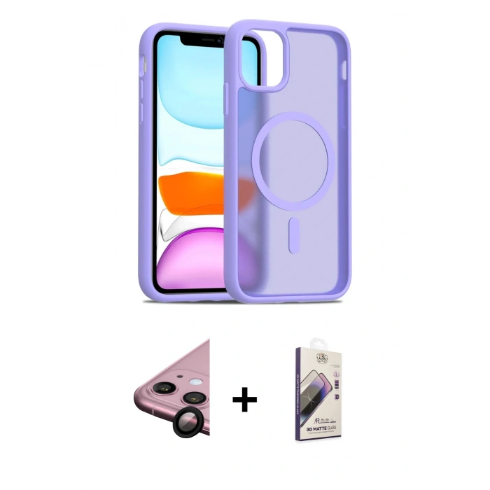 MARSİLYAN™- iPhone 11 Kılıf Siluet Minimal Prime - Siyah Bilvis 3D Mat Cam Ekran Koruyucu + Raze Metal Kamera Lens - SH