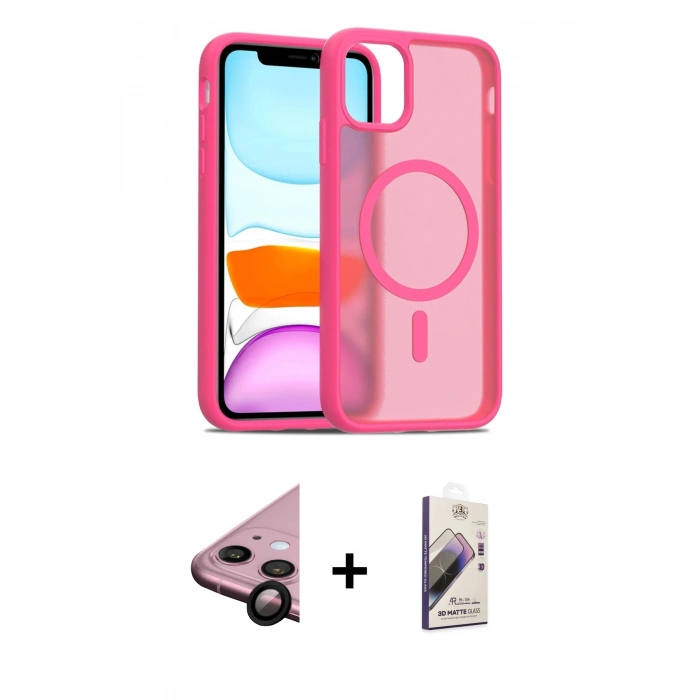 MARSİLYAN™- iPhone 11 Kılıf Siluet Minimal Prime - Siyah Bilvis 3D Mat Cam Ekran Koruyucu + Raze Metal Kamera Lens - SH