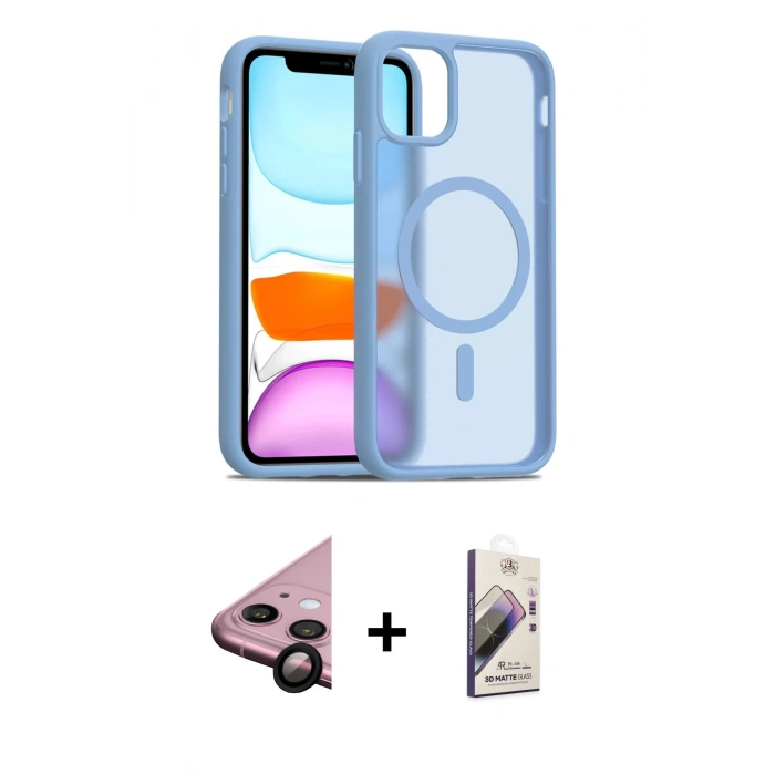 MARSİLYAN™- iPhone 11 Kılıf Siluet Minimal Prime - Siyah Bilvis 3D Mat Cam Ekran Koruyucu + Raze Metal Kamera Lens - SH