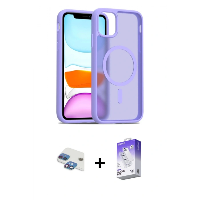 MARSİLYAN™- iPhone 11 Kılıf Siluet Minimal Prime - Siyah Bilvis 5in1 3D Magic Cam Ekran Koruyucu + Pers Alüminyum Kamera Lens - GI