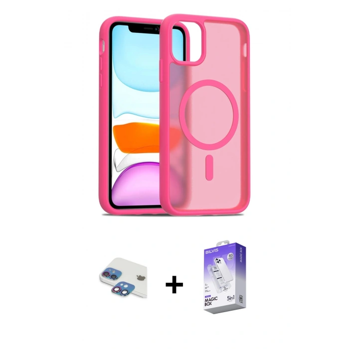 MARSİLYAN™- iPhone 11 Kılıf Siluet Minimal Prime - Siyah Bilvis 5in1 3D Magic Cam Ekran Koruyucu + Pers Alüminyum Kamera Lens - GI