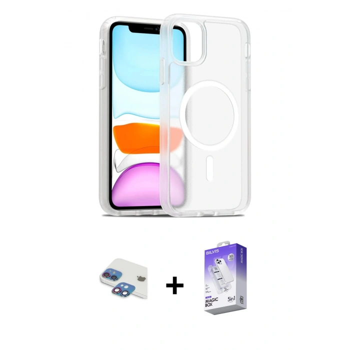 MARSİLYAN™- iPhone 11 Kılıf Siluet Minimal Prime - Siyah Bilvis 5in1 3D Magic Cam Ekran Koruyucu + Pers Alüminyum Kamera Lens - GI