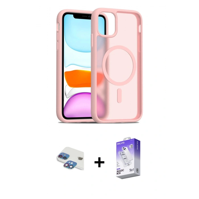 MARSİLYAN™- iPhone 11 Kılıf Siluet Minimal Prime - Siyah Bilvis 5in1 3D Magic Cam Ekran Koruyucu + Pers Alüminyum Kamera Lens - GI