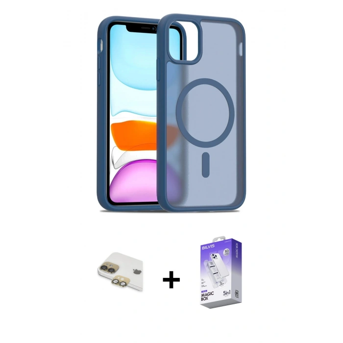 MARSİLYAN™- iPhone 11 Kılıf Siluet Minimal Prime - Siyah Bilvis 5in1 3D Magic Cam Ekran Koruyucu + Gold Pers Alüminyum Kamera Lens