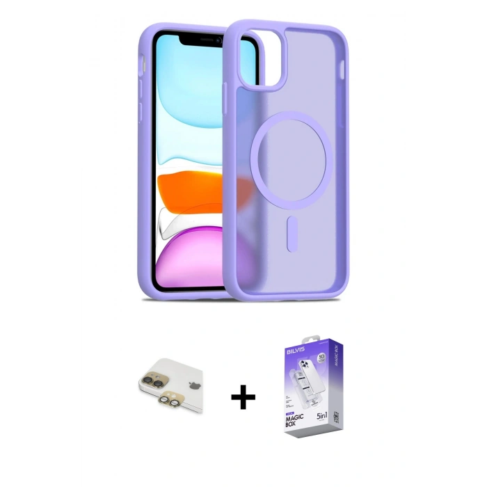 MARSİLYAN™- iPhone 11 Kılıf Siluet Minimal Prime - Siyah Bilvis 5in1 3D Magic Cam Ekran Koruyucu + Gold Pers Alüminyum Kamera Lens