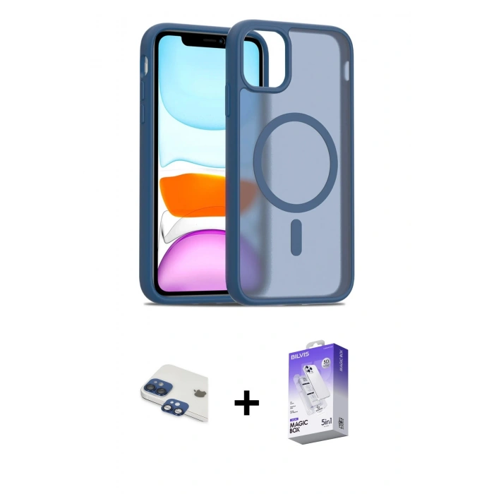 MARSİLYAN™- iPhone 11 Kılıf Siluet Minimal Prime - Siyah Bilvis 5in1 3D Magic Cam Ekran Koruyucu + Pers Alüminyum Kamera Lens - LT