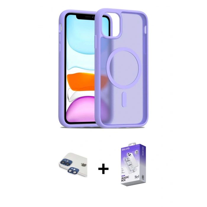MARSİLYAN™- iPhone 11 Kılıf Siluet Minimal Prime - Siyah Bilvis 5in1 3D Magic Cam Ekran Koruyucu + Pers Alüminyum Kamera Lens - LT