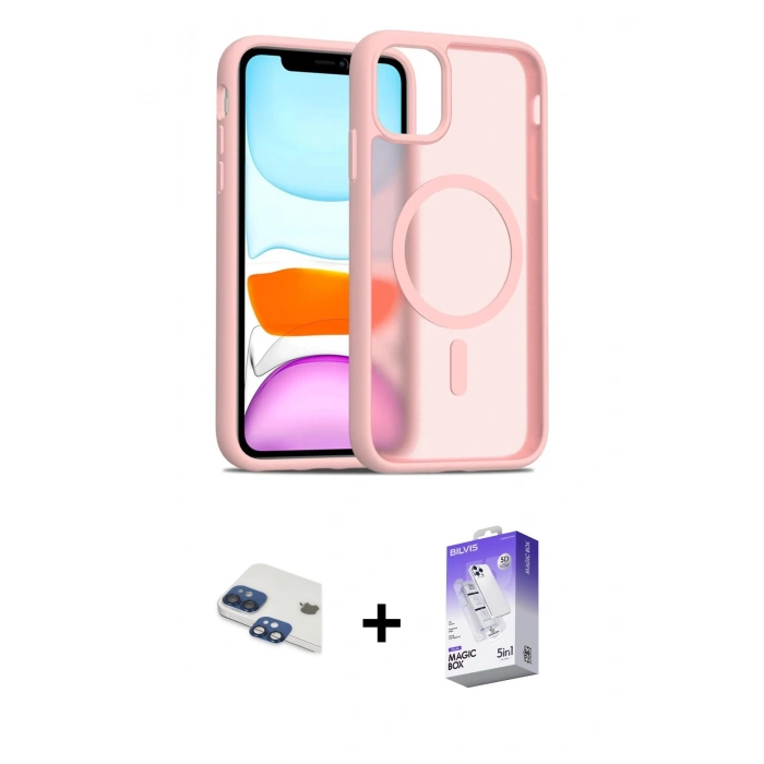MARSİLYAN™- iPhone 11 Kılıf Siluet Minimal Prime - Siyah Bilvis 5in1 3D Magic Cam Ekran Koruyucu + Pers Alüminyum Kamera Lens - LT