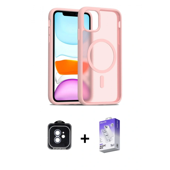 MARSİLYAN™- iPhone 11 Kılıf Siluet Minimal Prime - Siyah Bilvis 5in1 3D Magic Cam Ekran Koruyucu + Mavi PVD Metal Kamera Lens