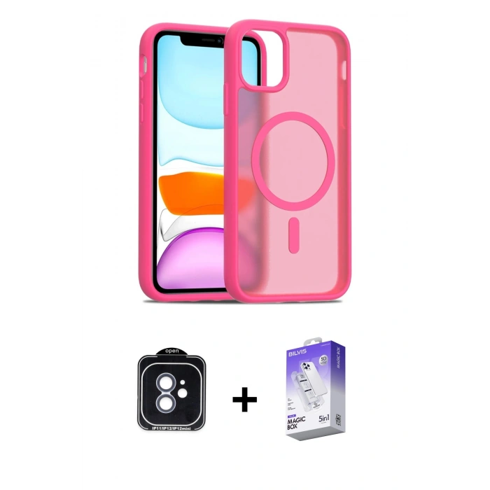 MARSİLYAN™- iPhone 11 Kılıf Siluet Minimal Prime - Siyah Bilvis 5in1 3D Magic Cam Ekran Koruyucu + Mavi PVD Metal Kamera Lens